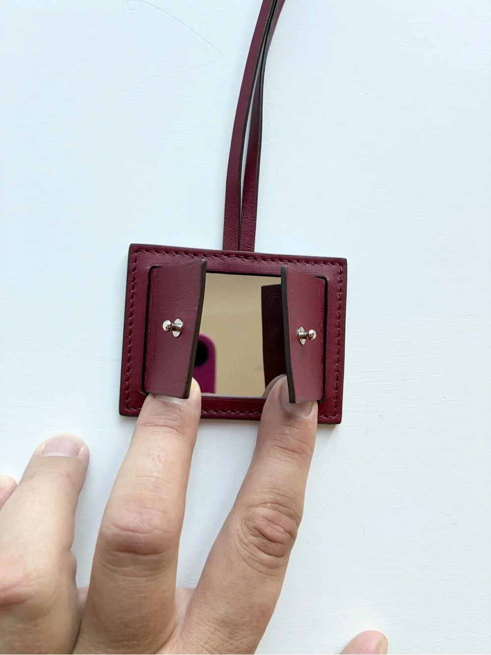 New Mark Cross Leather Mirror Necklace